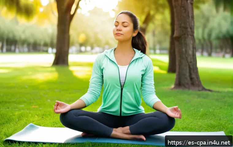공인회계사 시험 후 휴식기 활용법 - A serene outdoor scene depicting a young Hispanic professional woman in her mid-20s practicing yoga ...