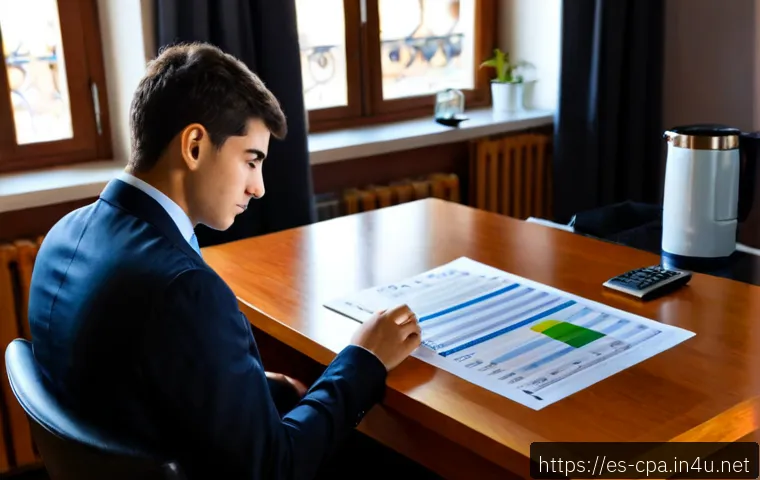 CPA 시험 난이도 - Photorealistic study scene for the difficulty of a professional accounting certification exam in Spa...